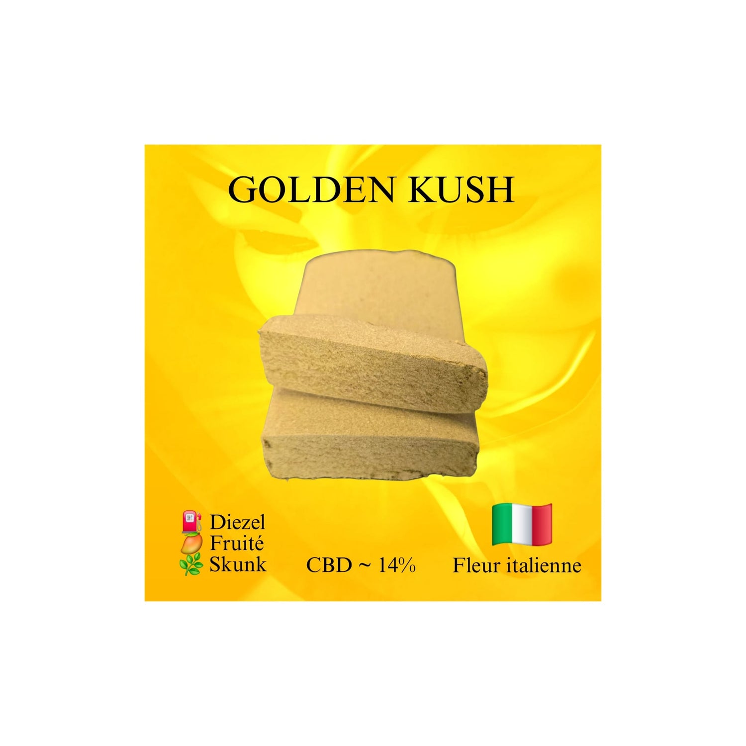 Résine CBD Golden Kush by El professor x CBD Maker - saveur diesel, fruité, Skunk- 14% CBD fleurs italiennes