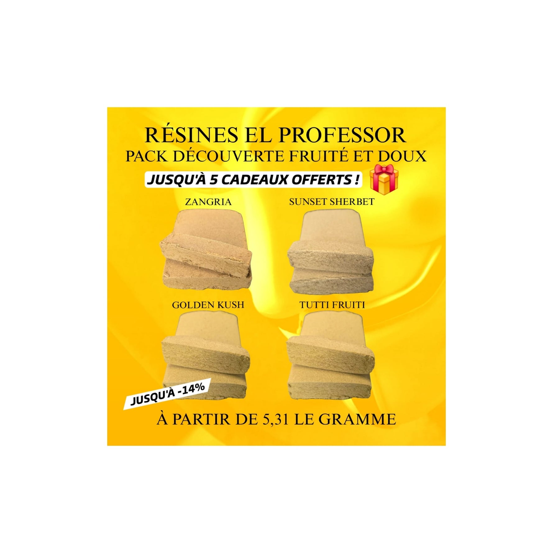 Pack Découverte FRuitée et doux - El Professor x CBD Maker - Zangria -Sunset Sherbet - Golden Kush- Tutti Fruiti