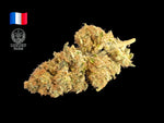 Fleur Super Yak CBD Indoor cultivée en France par Luxury Farm, têtes compactes vert clair recouvertes de trichomes blancs et résineux.